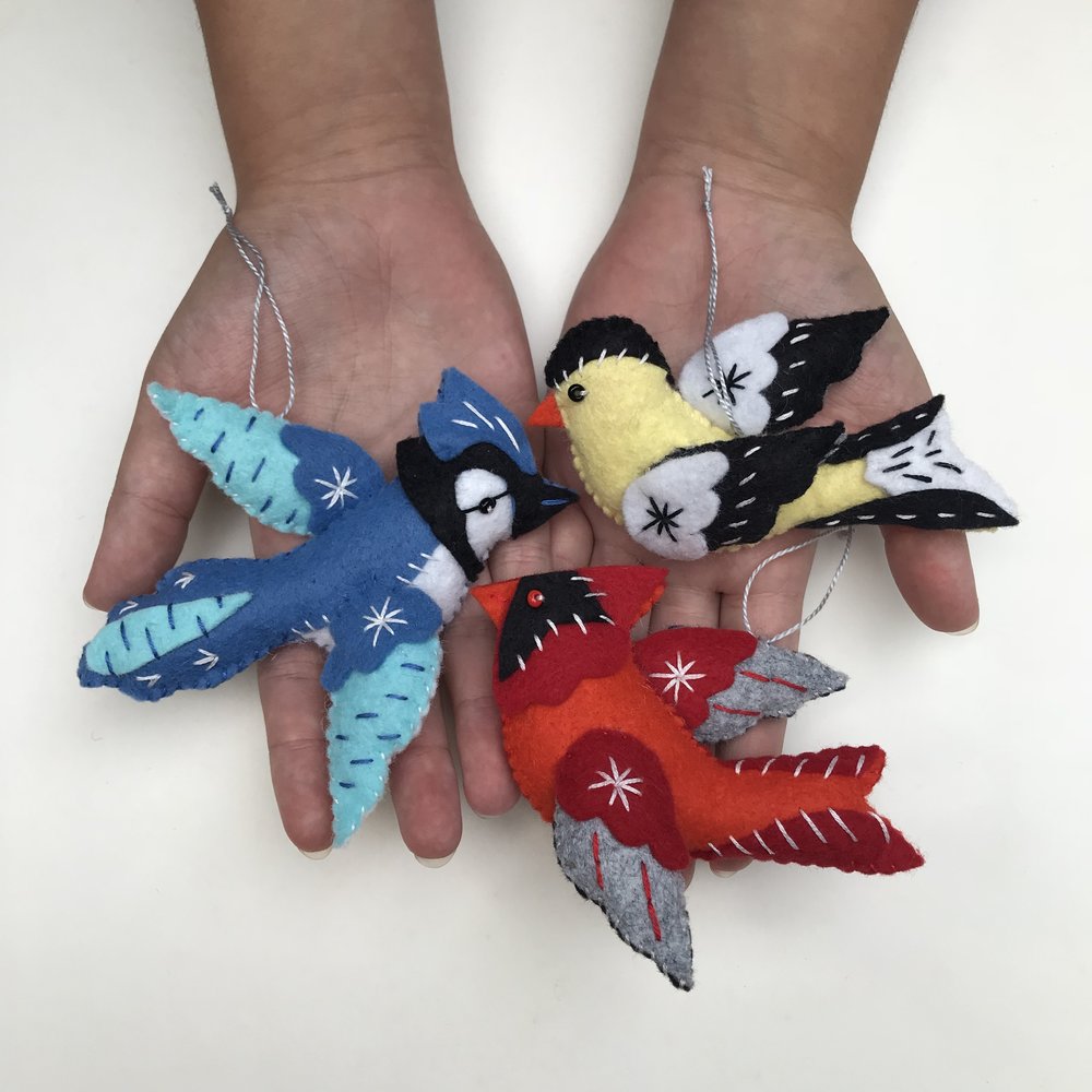 Felt Ornament Making Kit - Cardinal, Blue Jay and Goldfinch