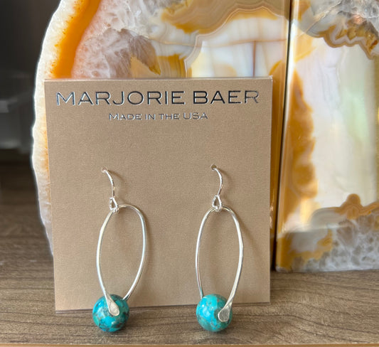 Thin Hoop with Turquoise Bead Wire Earrings