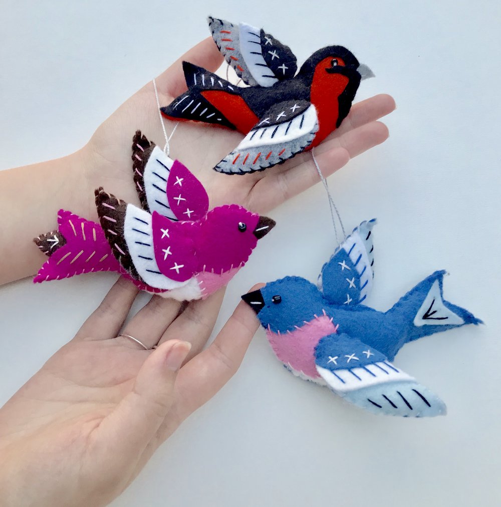 Felt Ornament Making Kit - Bluebird, Oriole and Purple Finch