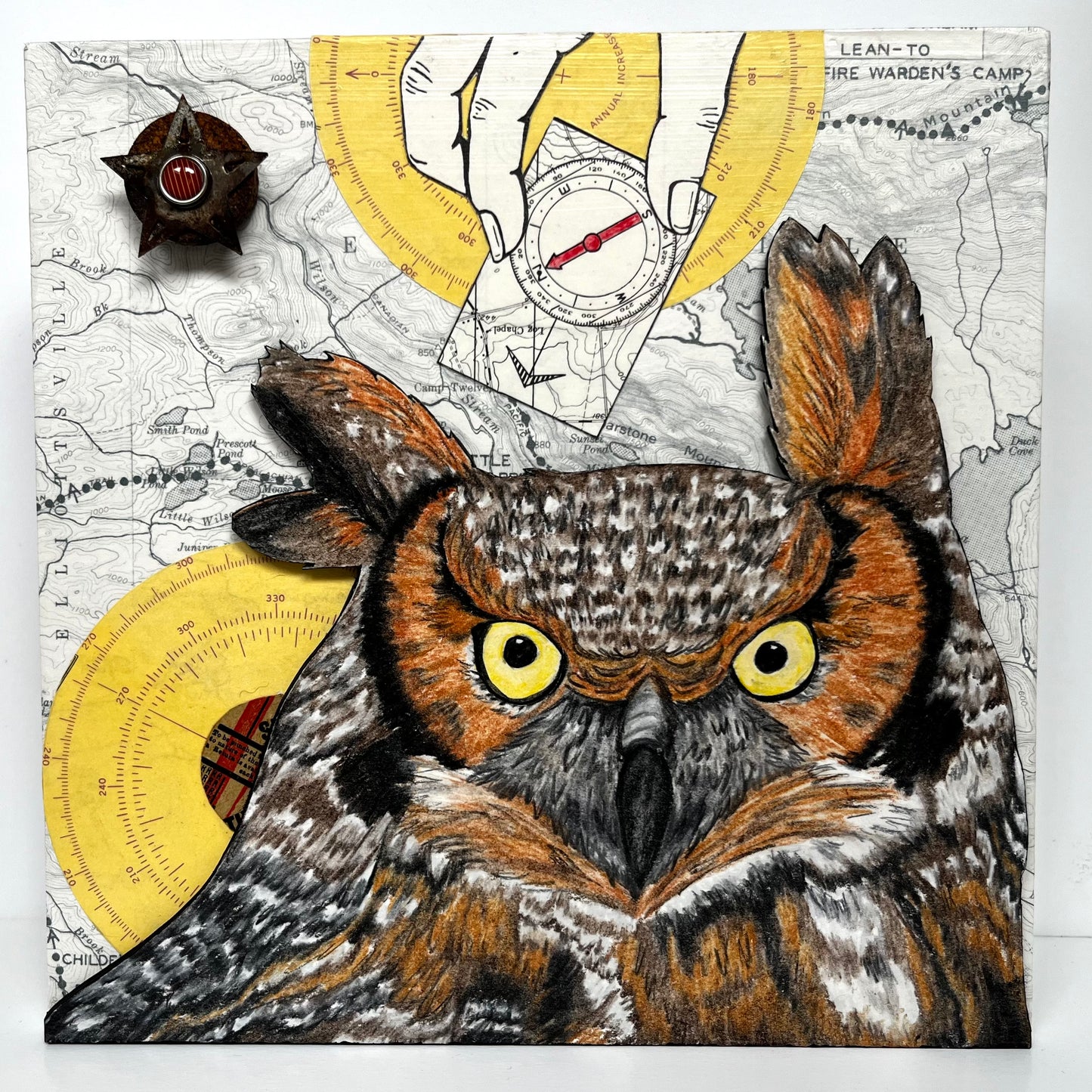 Great Horned Owl Takes a Hike 8" x 8" Wall Art