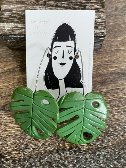 Monstera Leaf Dangle Earrings - Large