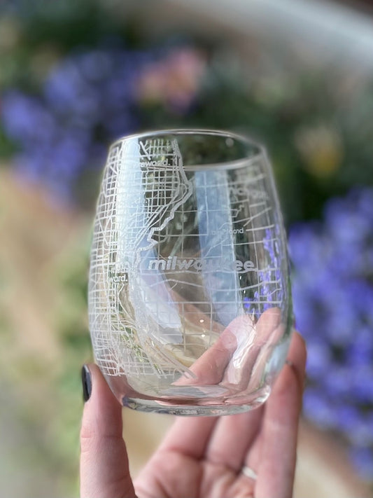 Milwaukee Map - Stemless Wine Glass