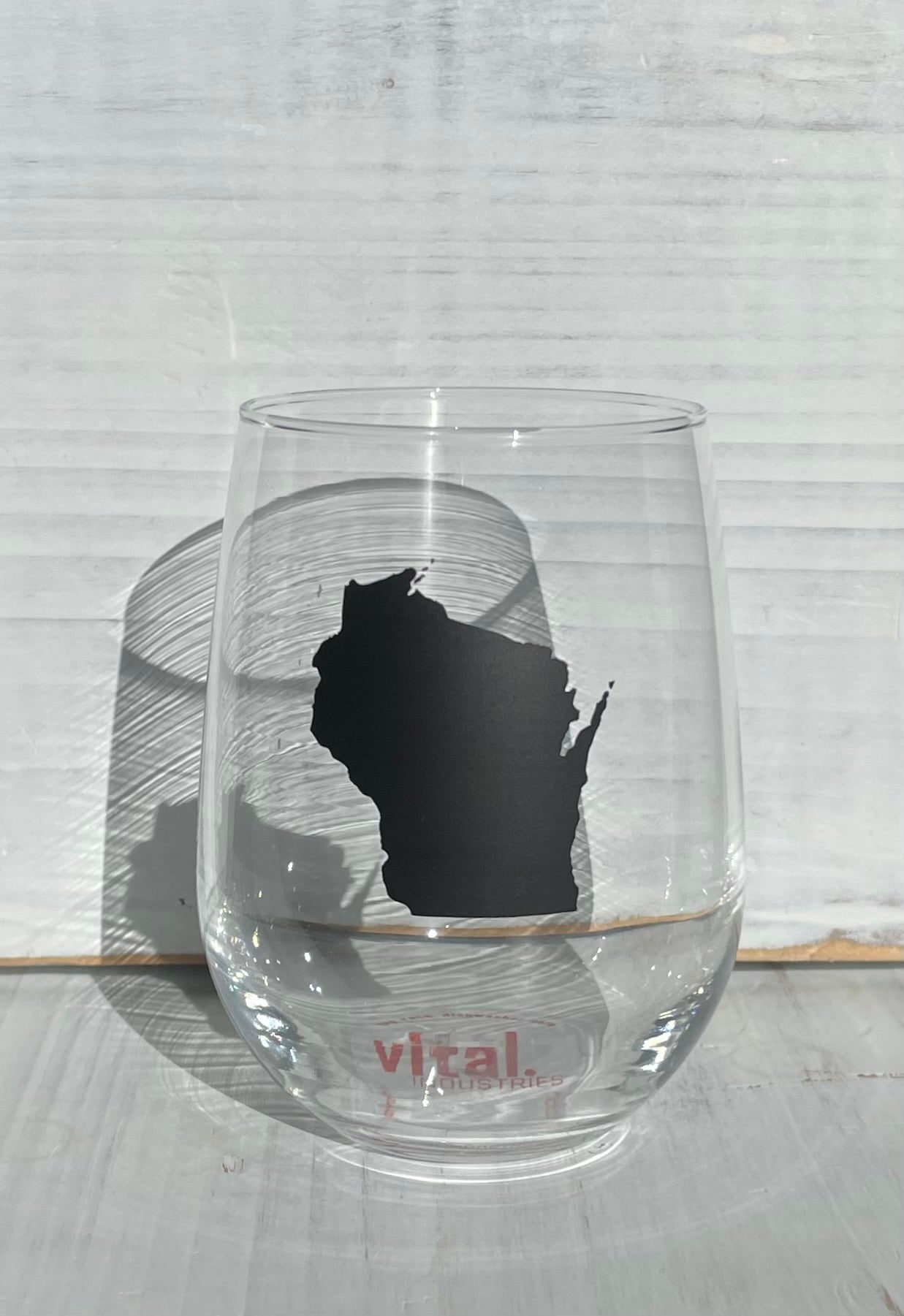 Wisconsin State Stemless Wine Glass