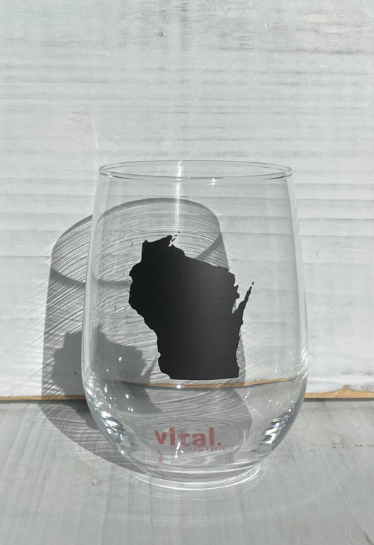 Wisconsin State Stemless Wine Glass