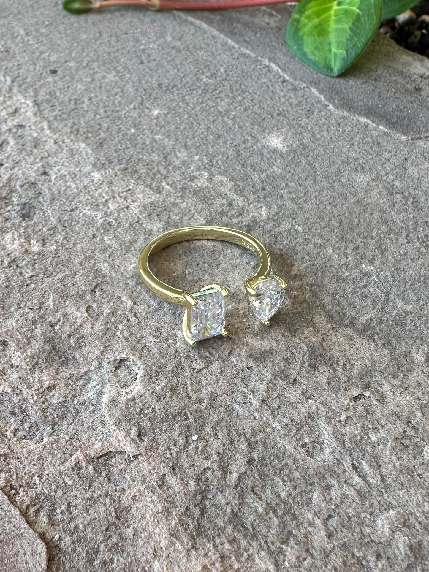 Pear And Rectangle CZ Adjustable Ring