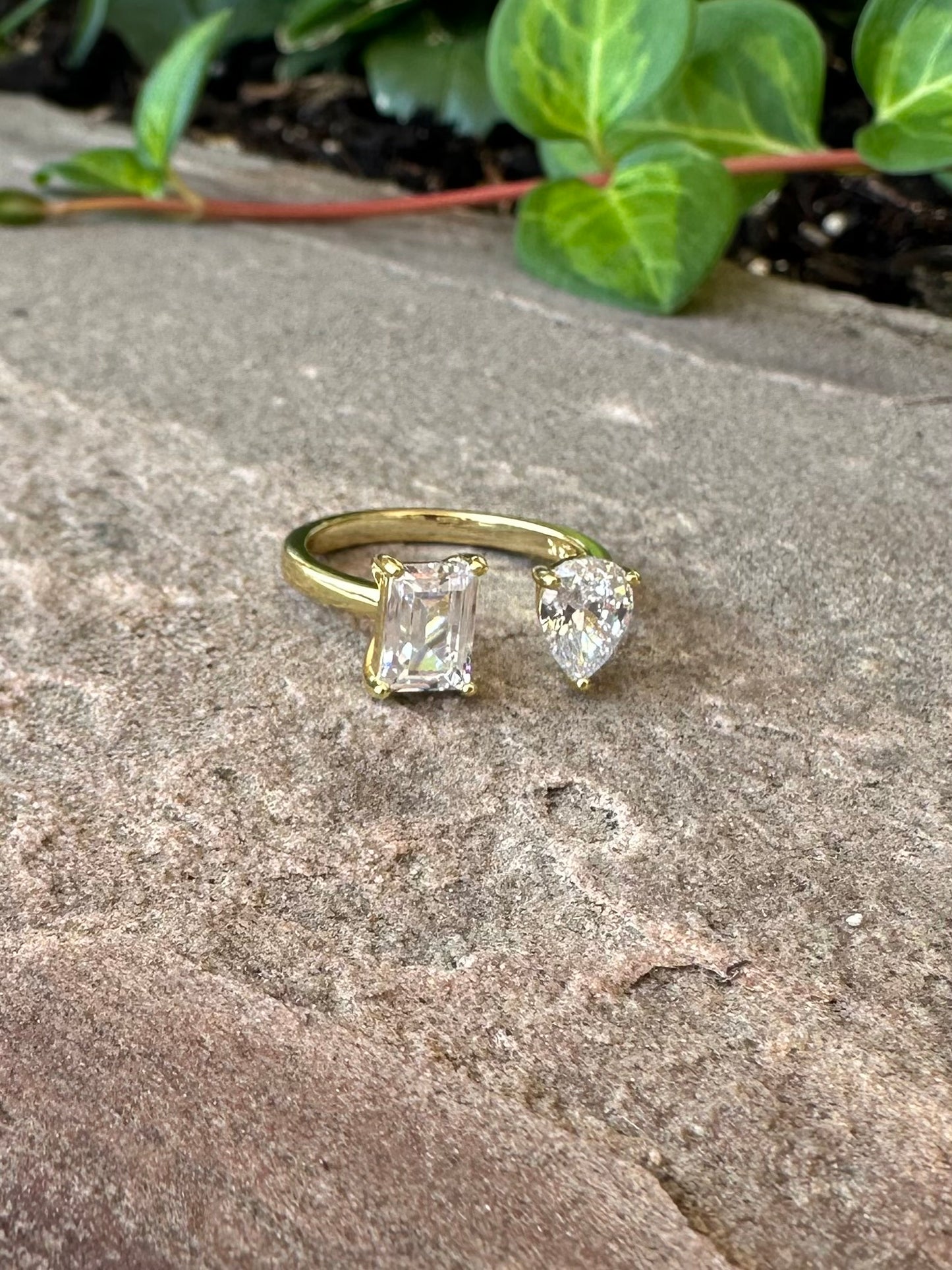 Pear And Rectangle CZ Adjustable Ring