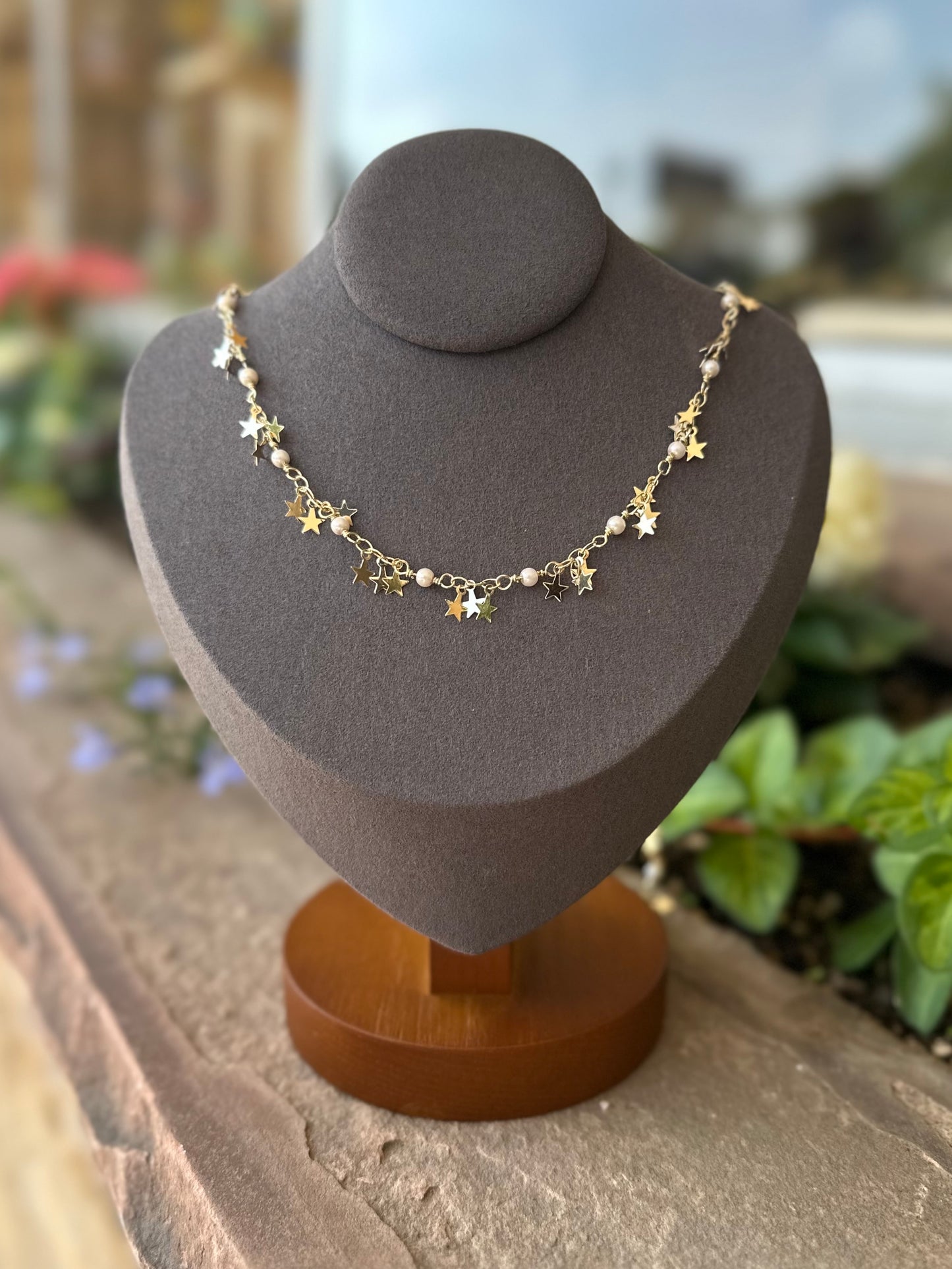 Pearls And Stars Cluster Necklace