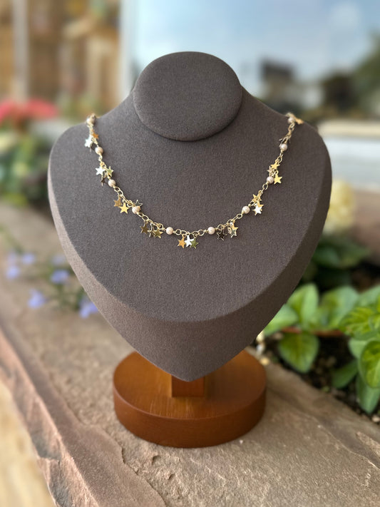 Pearls And Stars Cluster Necklace