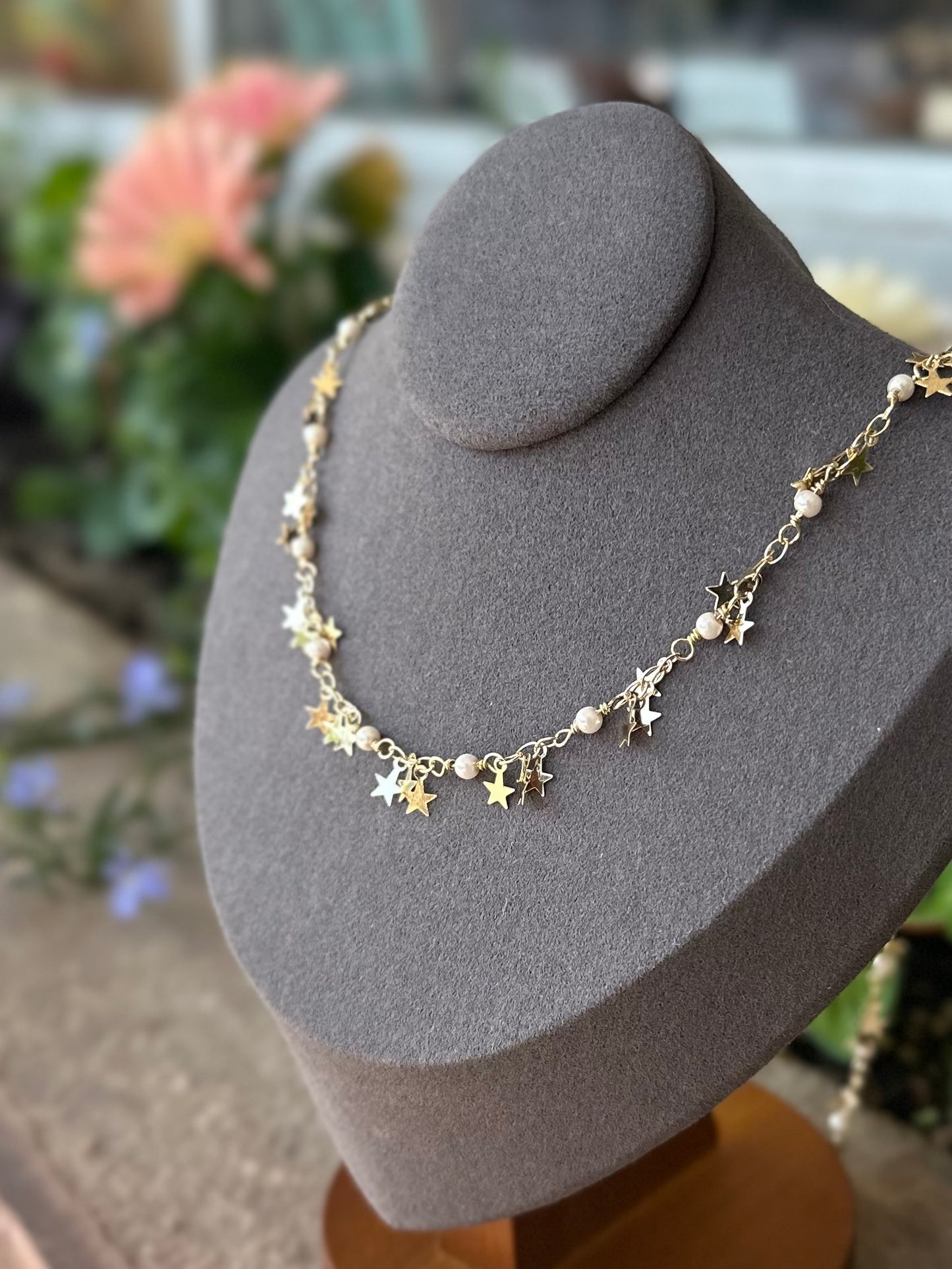 Pearls And Stars Cluster Necklace