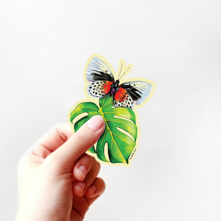 Butterfly on Monstera Leaf Sticker