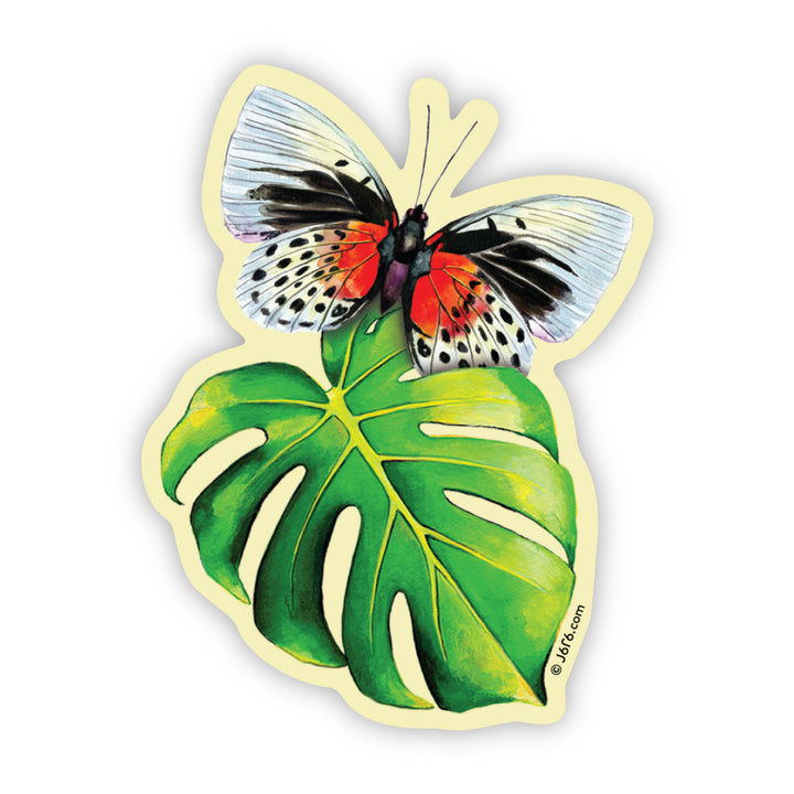 Butterfly on Monstera Leaf Sticker