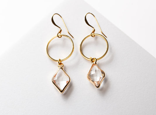 Diamond Crystal Gold Circle Earrings