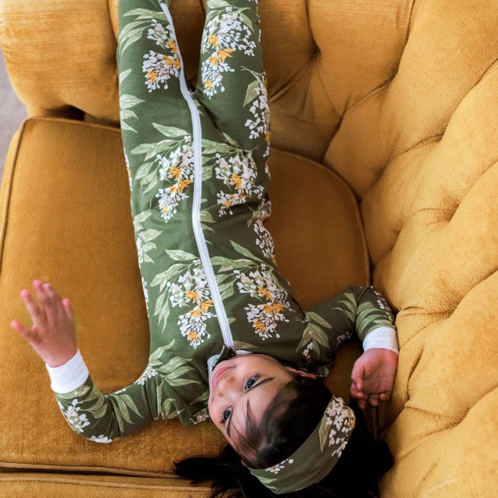 Green Floral Bamboo Zipper Pajama