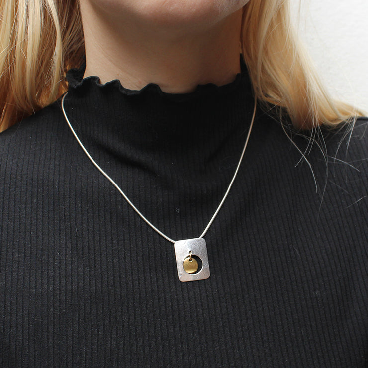 Cutout Rectangle with Hanging Disc Necklace