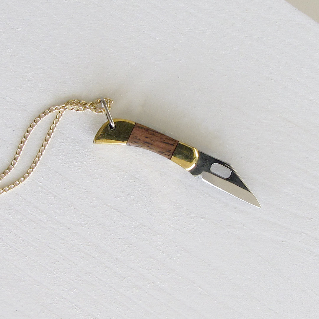 Tiny Wood Handled Knife Necklace