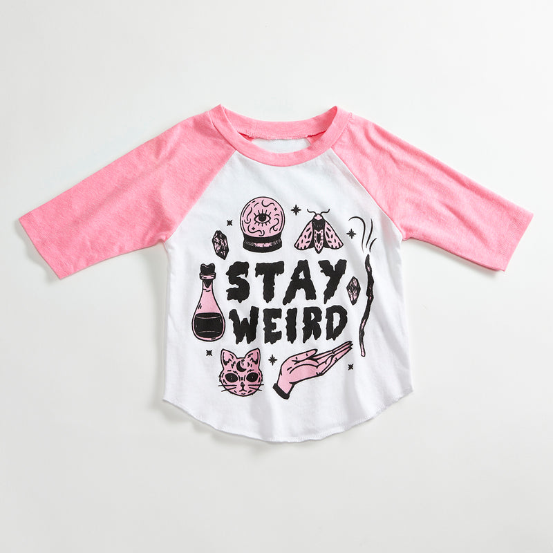 Stay Weird Kids Raglan Pink/White