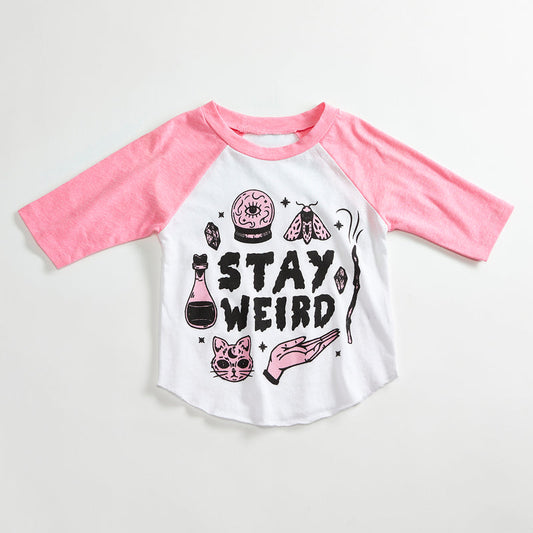 Stay Weird Kids Raglan Pink/White