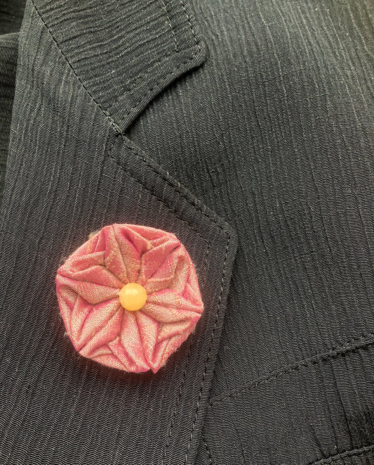 Dupioni Silk with Yellow Jade Kanzashi Pin