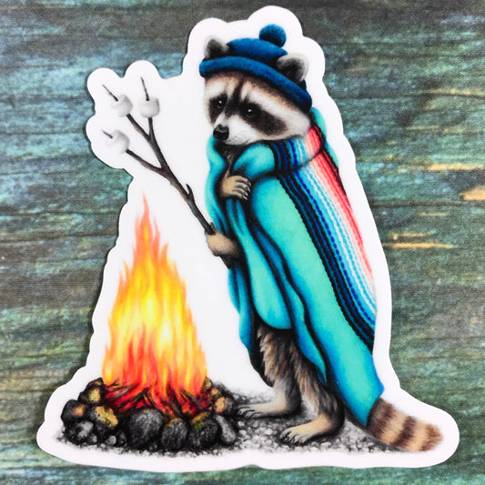 Raccoon Roasting Marshmallows Sticker