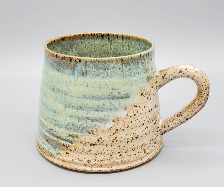 Rippled Hand-thrown Mug 10-12oz - Green&Beige