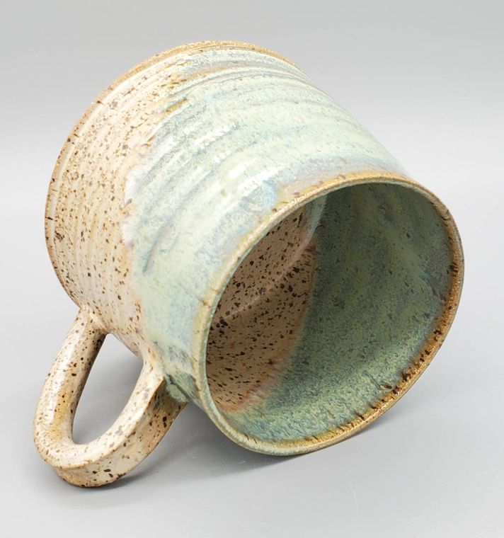 Rippled Hand-thrown Mug 10-12oz - Green&Beige