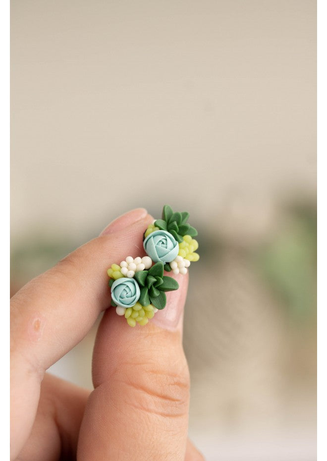Green & Blue Succulent Studs