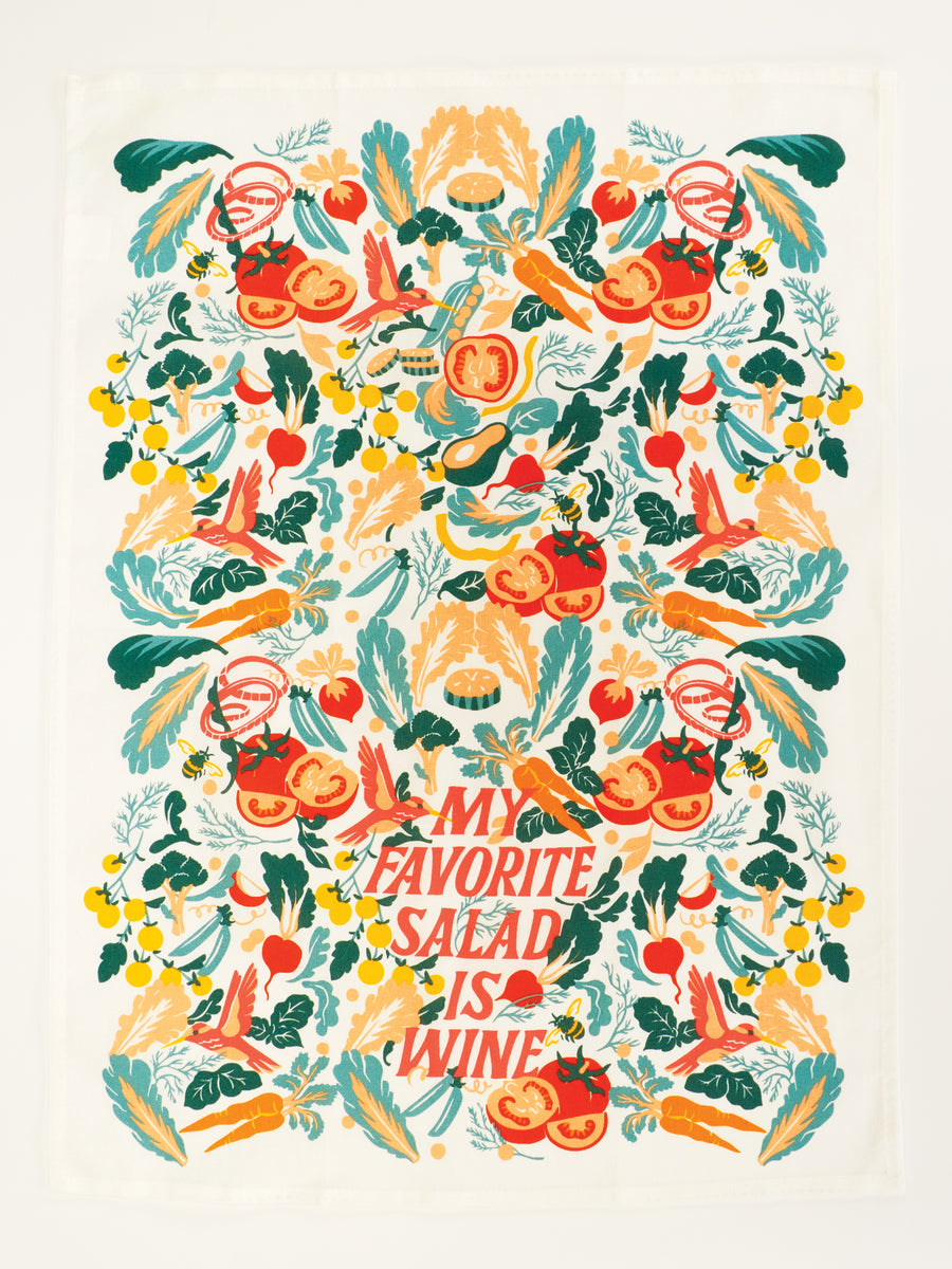 My Favorite Salad Is Wine Printed Dish Towel