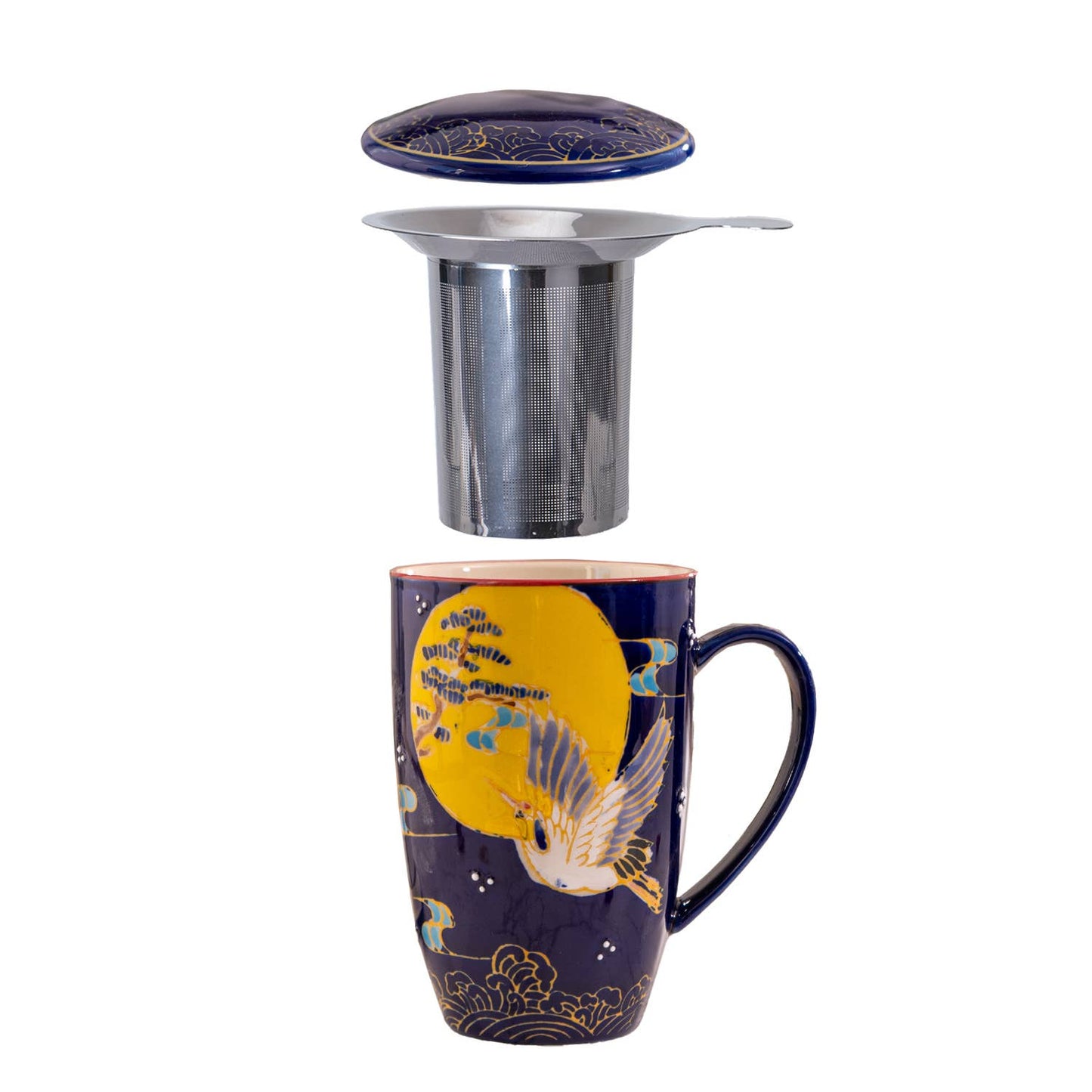 Japanese Crane Design 15oz Tea Mug With Lid and Infuser