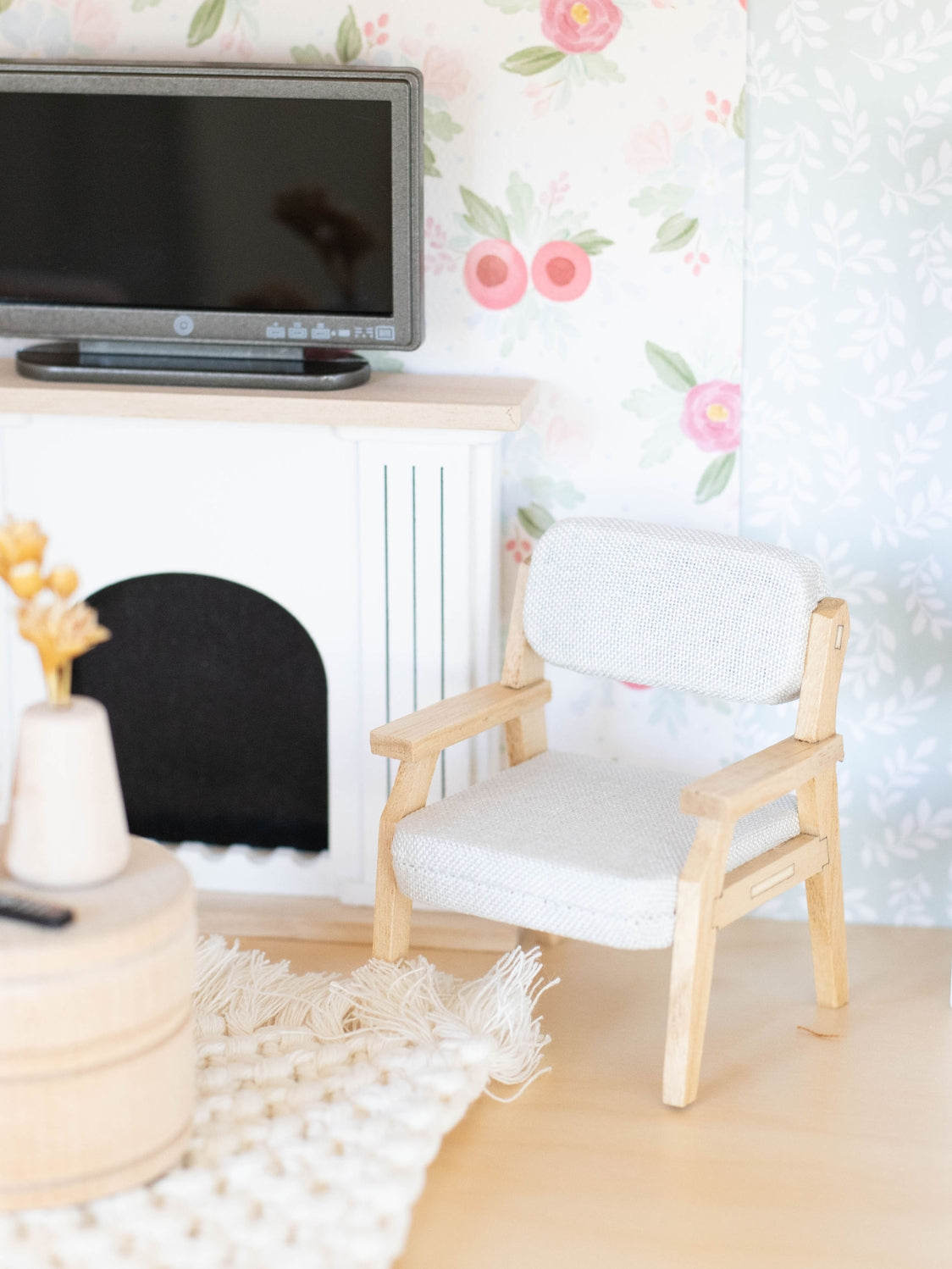 Dollhouse Open Frame Lounge Chair Natural Wood + Gray