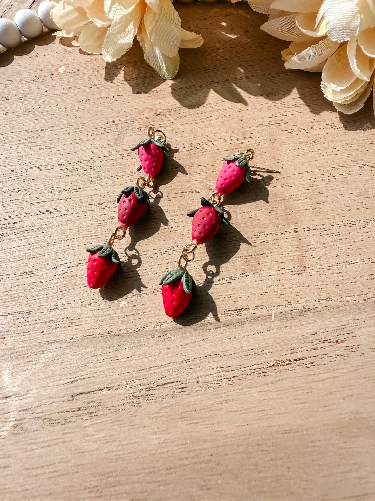 Strawberry Dangle Earrings, Boho Clay Earrings, Summer