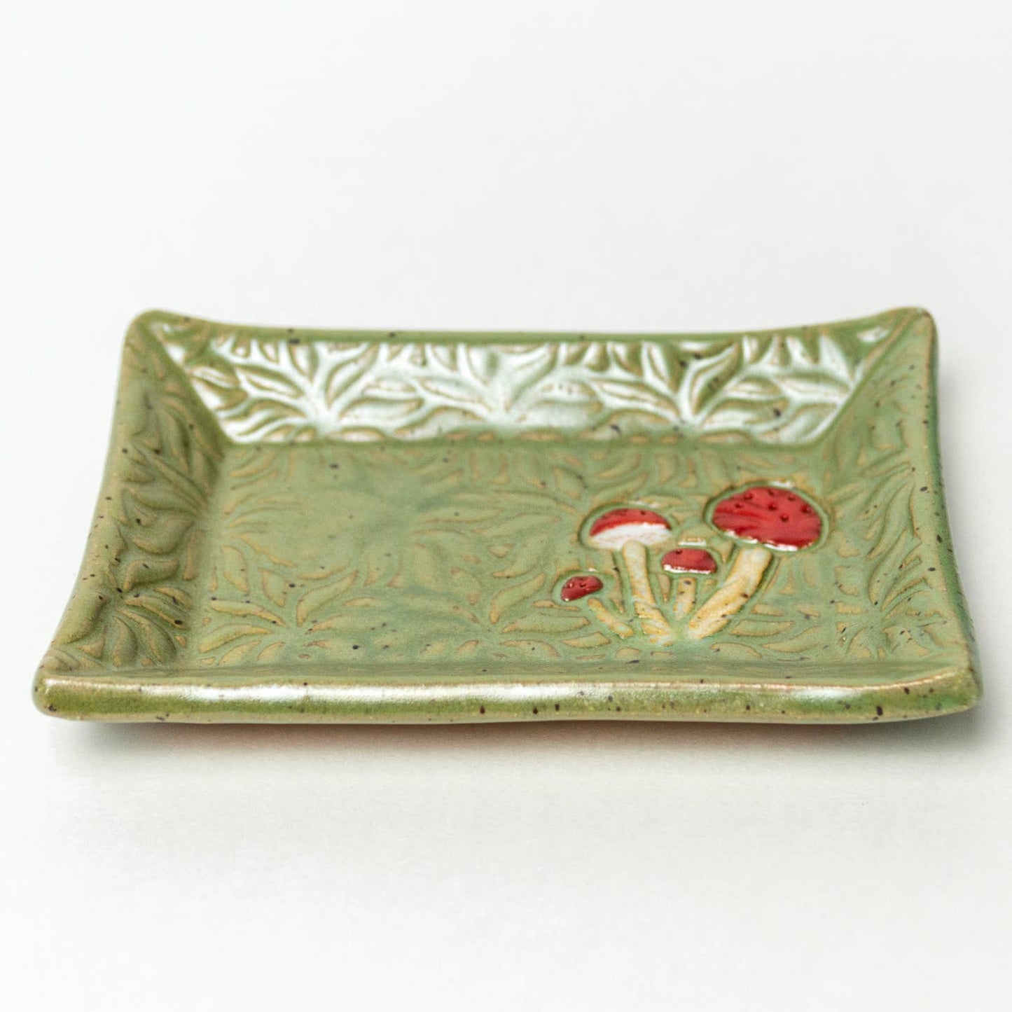 Mushroom Design Handmade Ceramic Green Trinket Dish