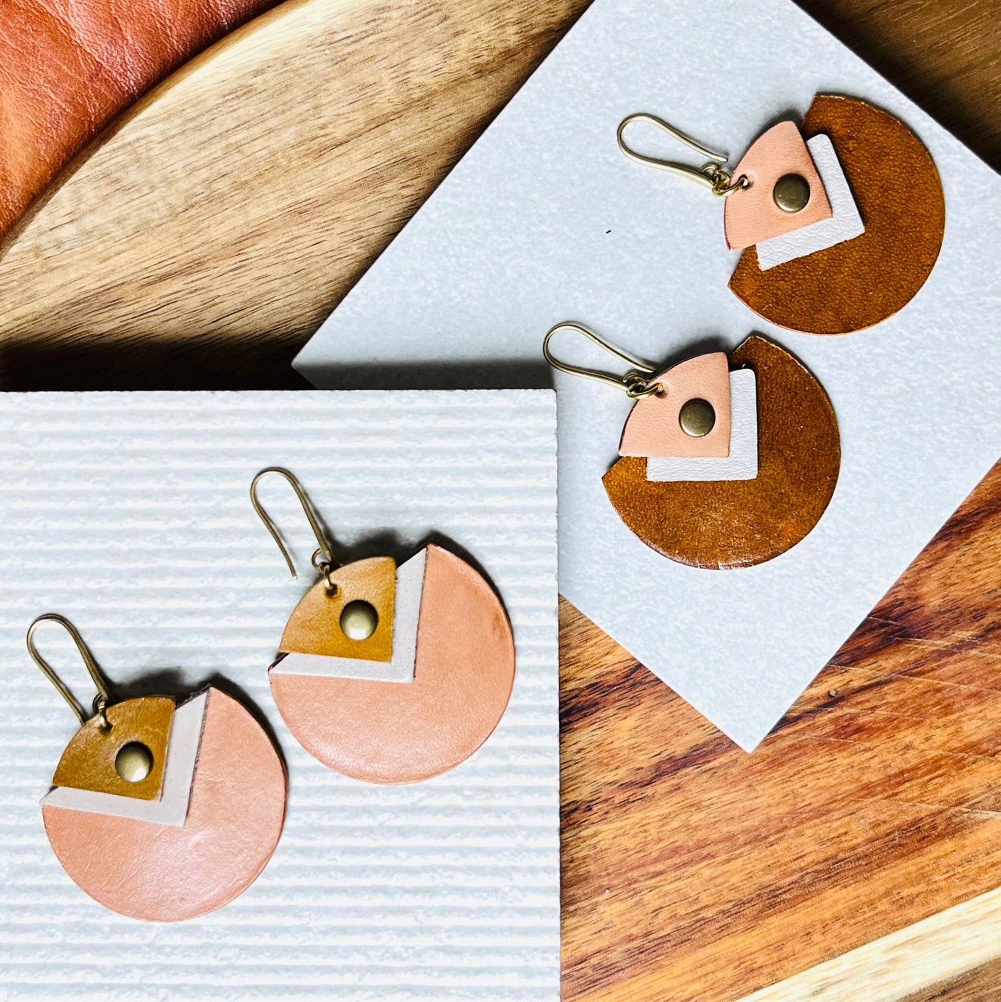 Handcrafted Leather, Tan, Desert Bloom Earrings
