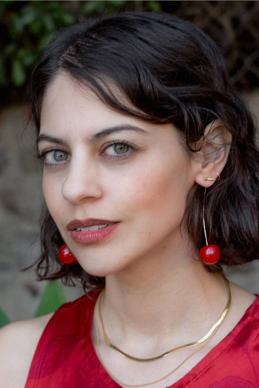 Cherry Threader Earrings - 18K Gold Plated/Resin