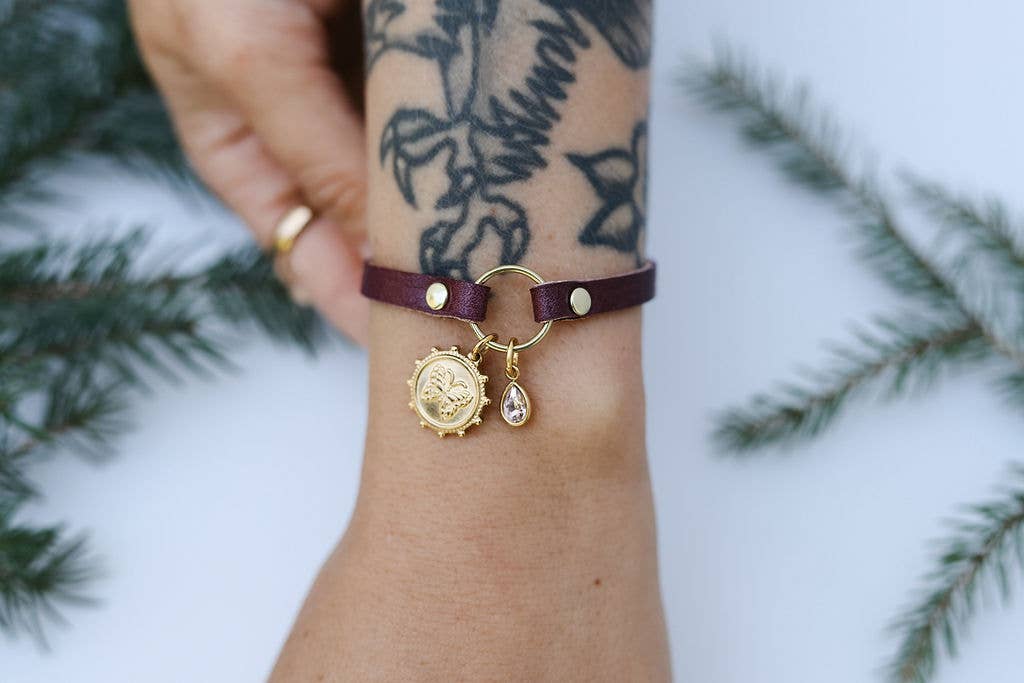 Leather Bracelet - Gold Charms