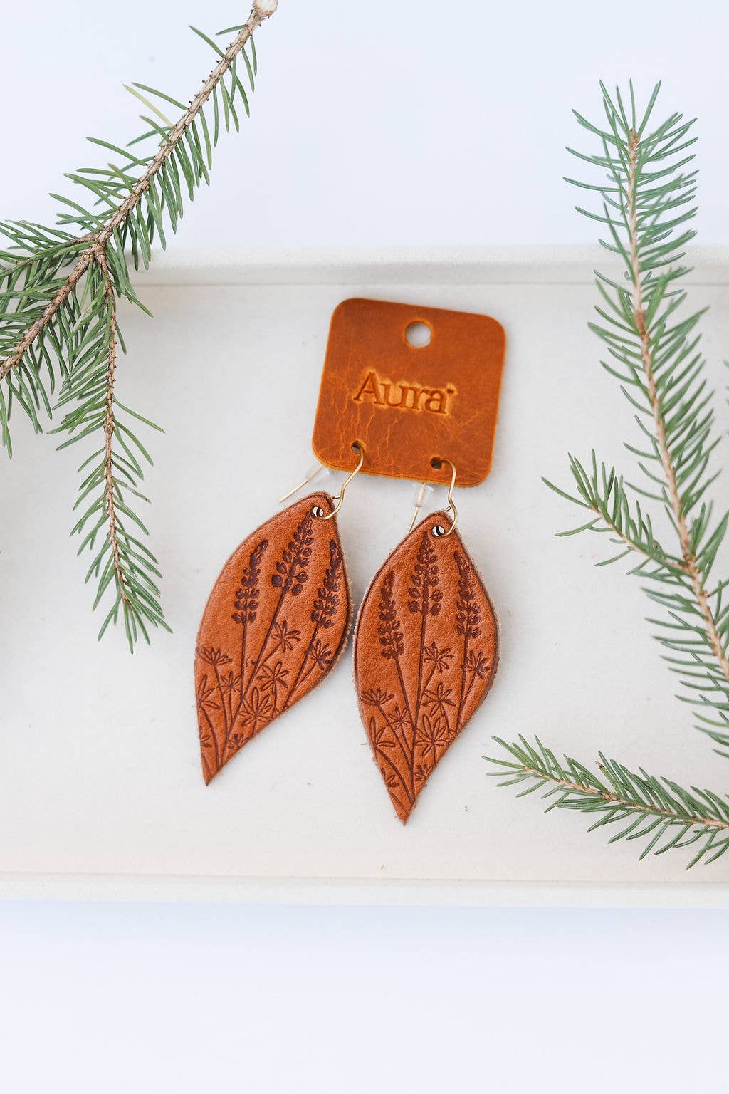 Leather Earrings - Lupine Stamped