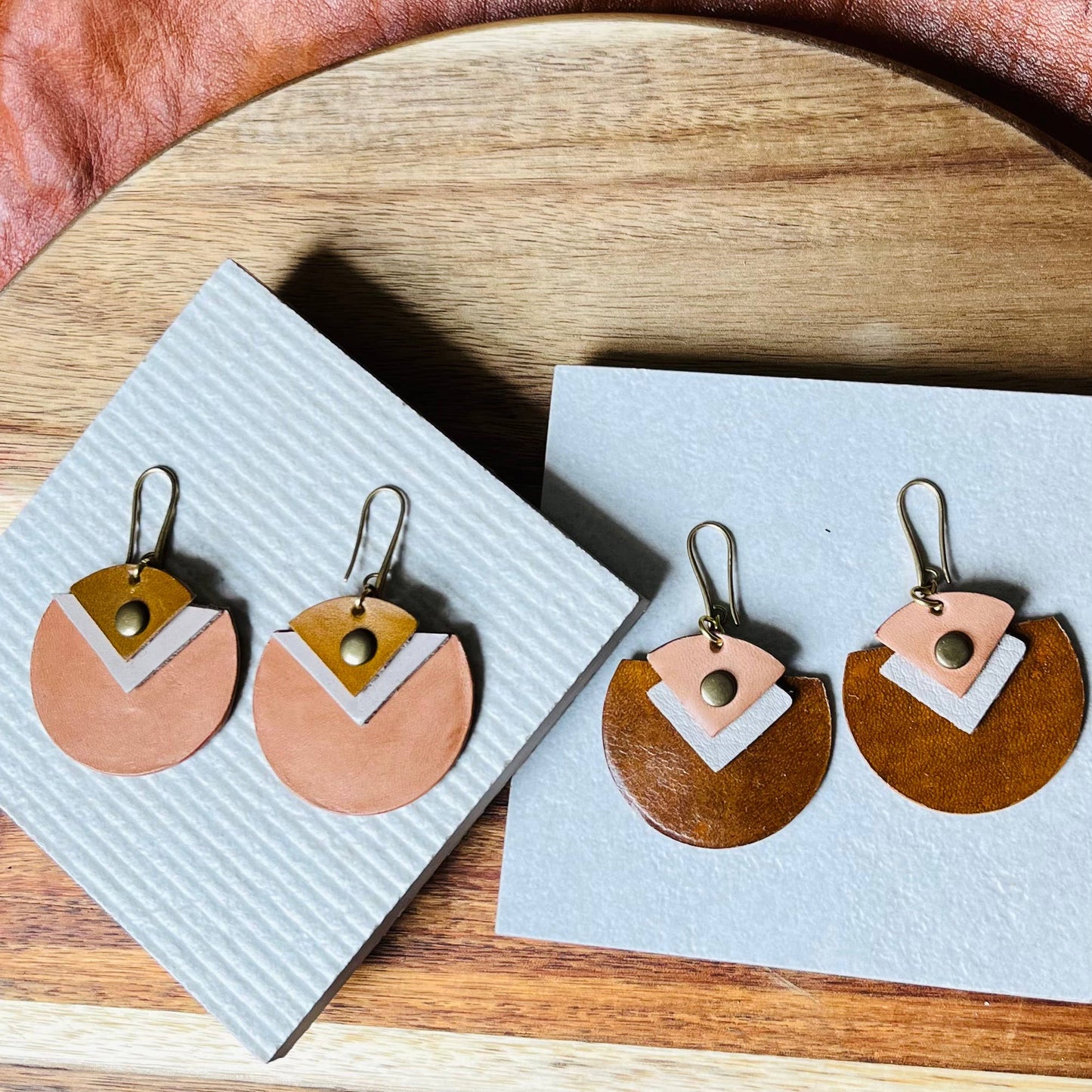 Handcrafted Leather, Tan, Desert Bloom Earrings
