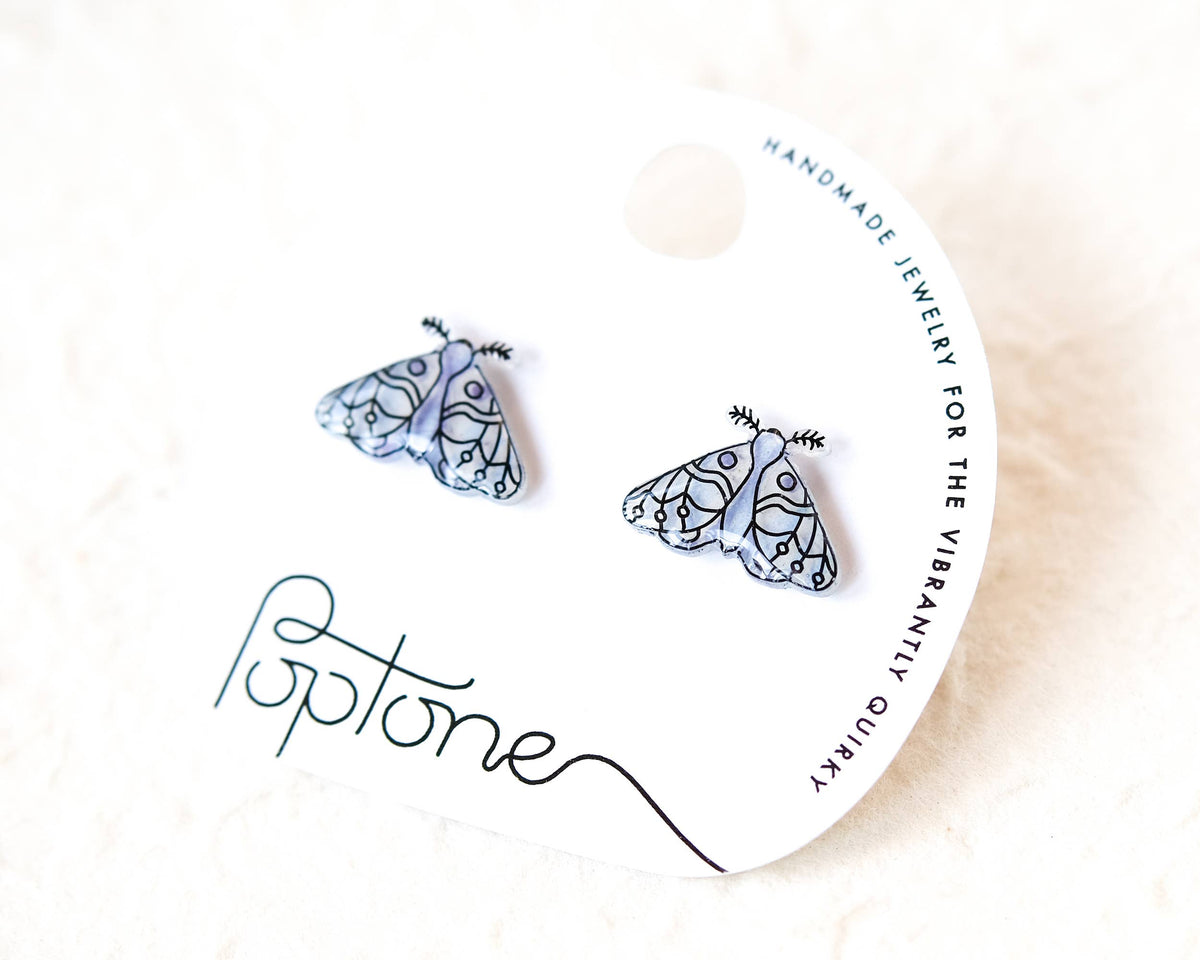Winter White Moth Stud Earrings