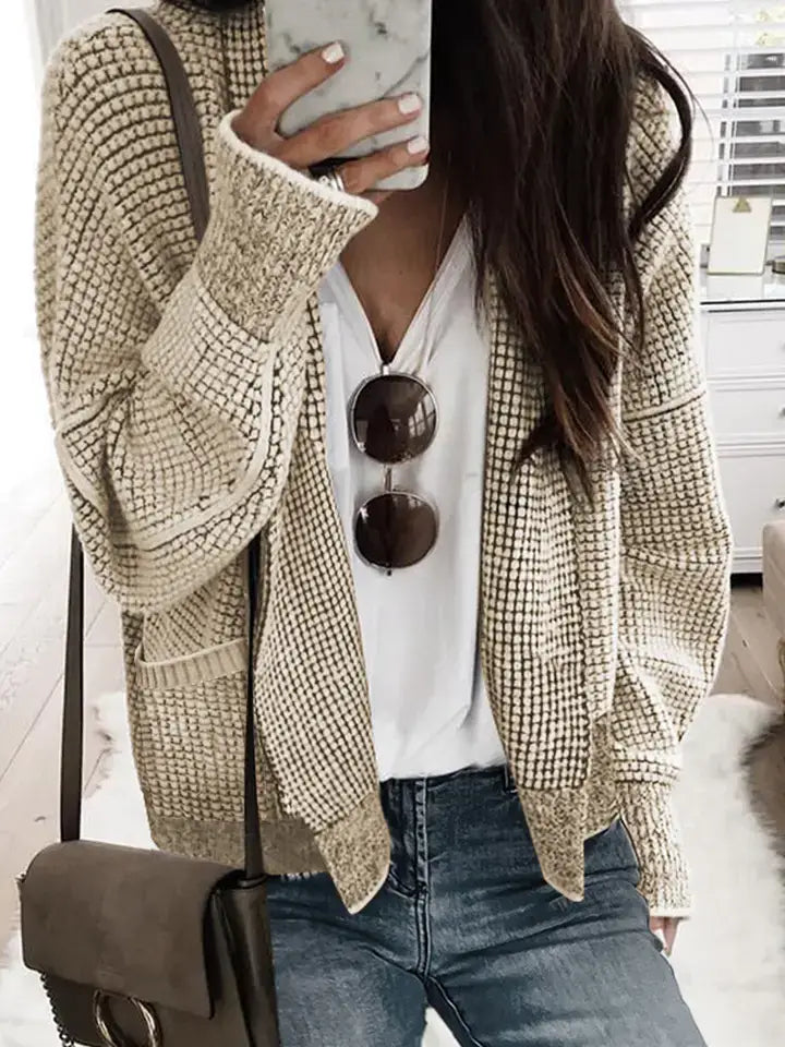 Chunky Waffle Knit Oversized Collared Cardigan
