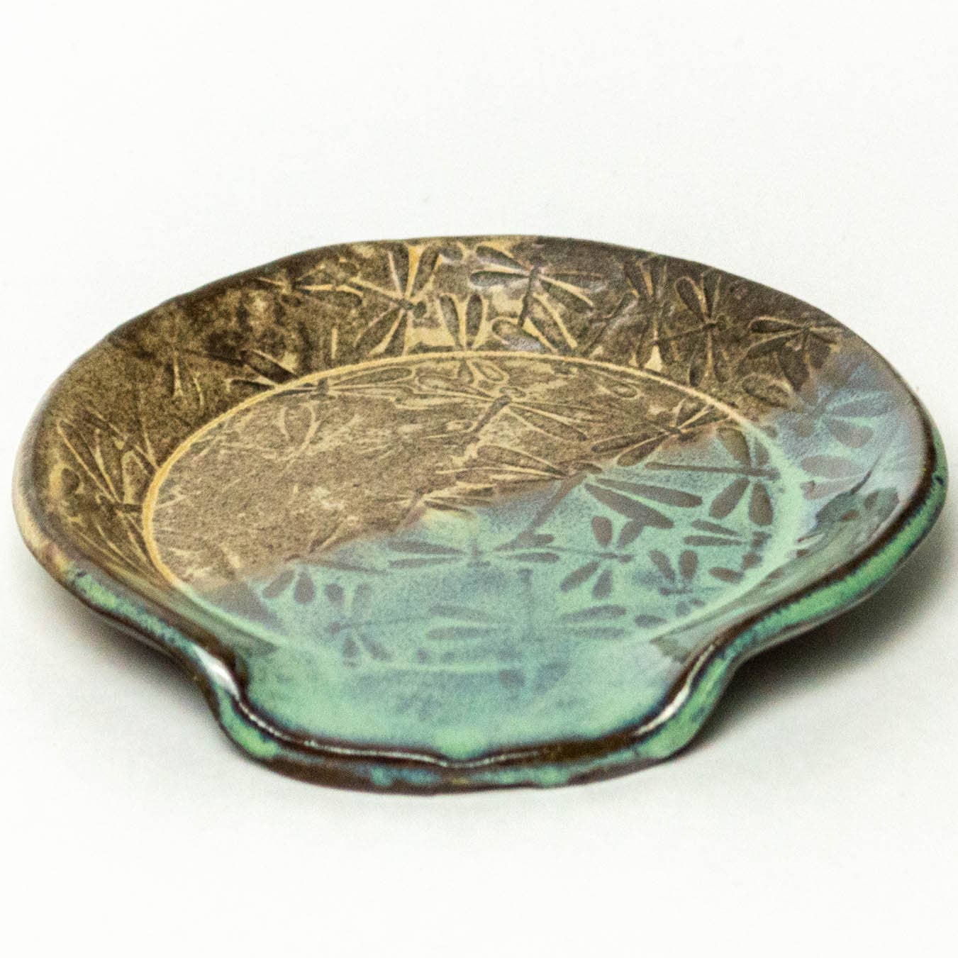 Dragonfly Pattern Handmade in Ohio Ceramic Green Spoon Rest