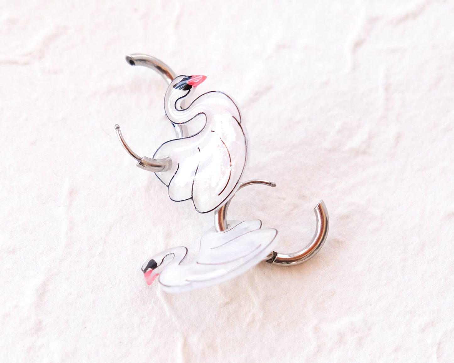 White Swan Elegant Silver Huggie Hoop Earrings