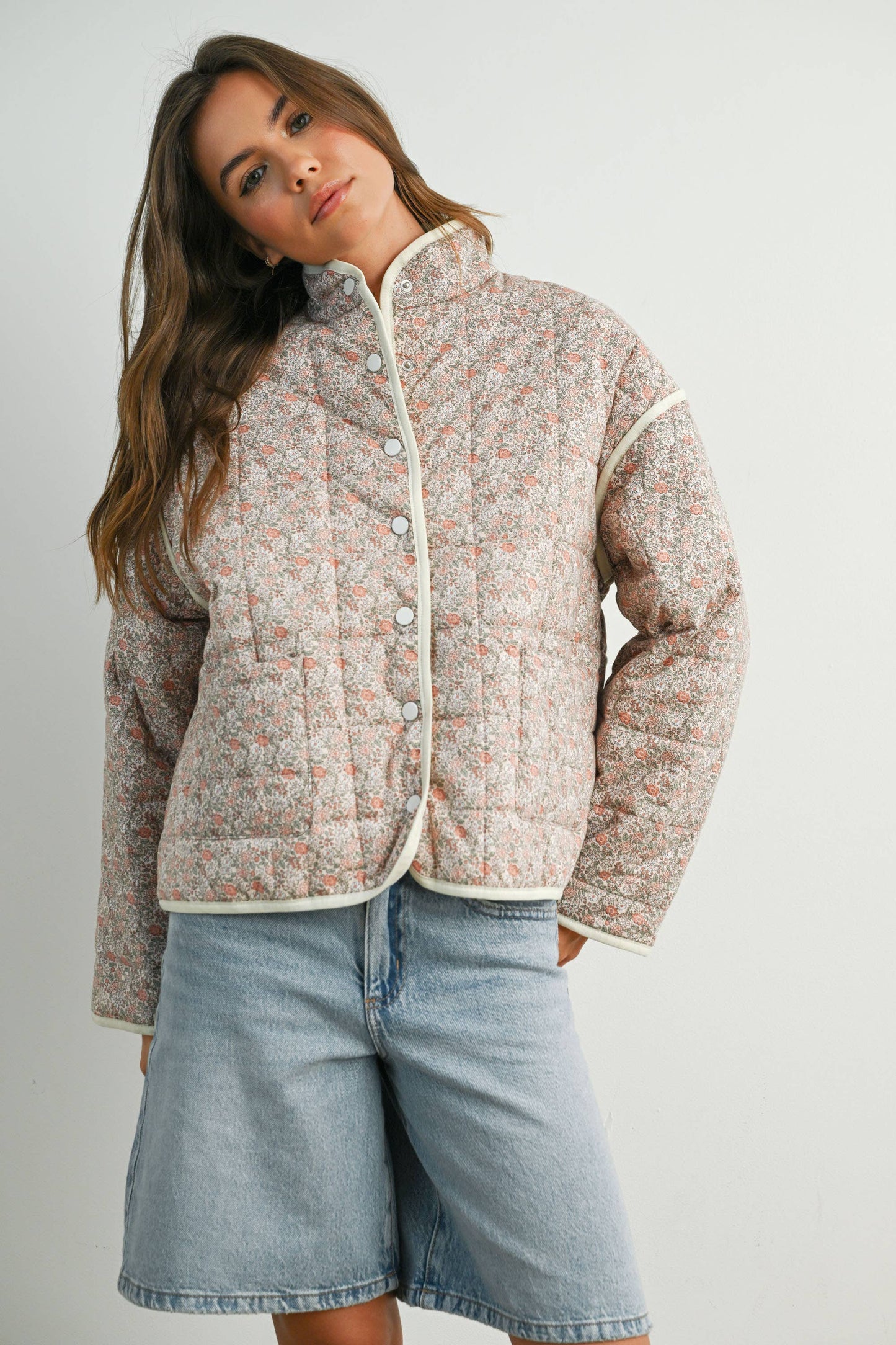 Qilted Jacket With Lightweight Boho Print