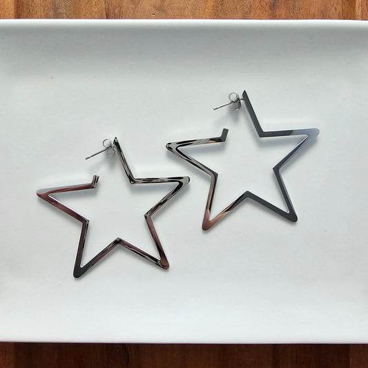 Luxe Star Hoops Silver