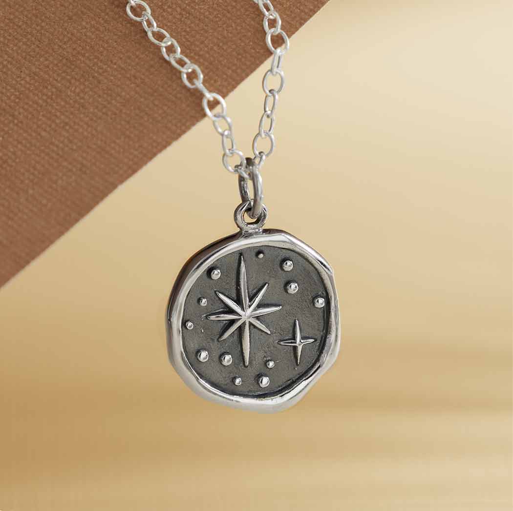 Sterling Silver Wax Seal North Star Necklace