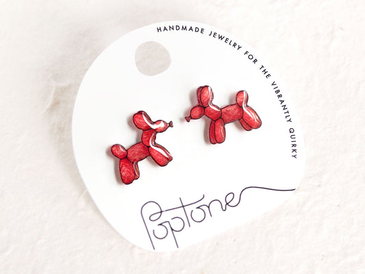 Red Balloon Dog Stud Earrings