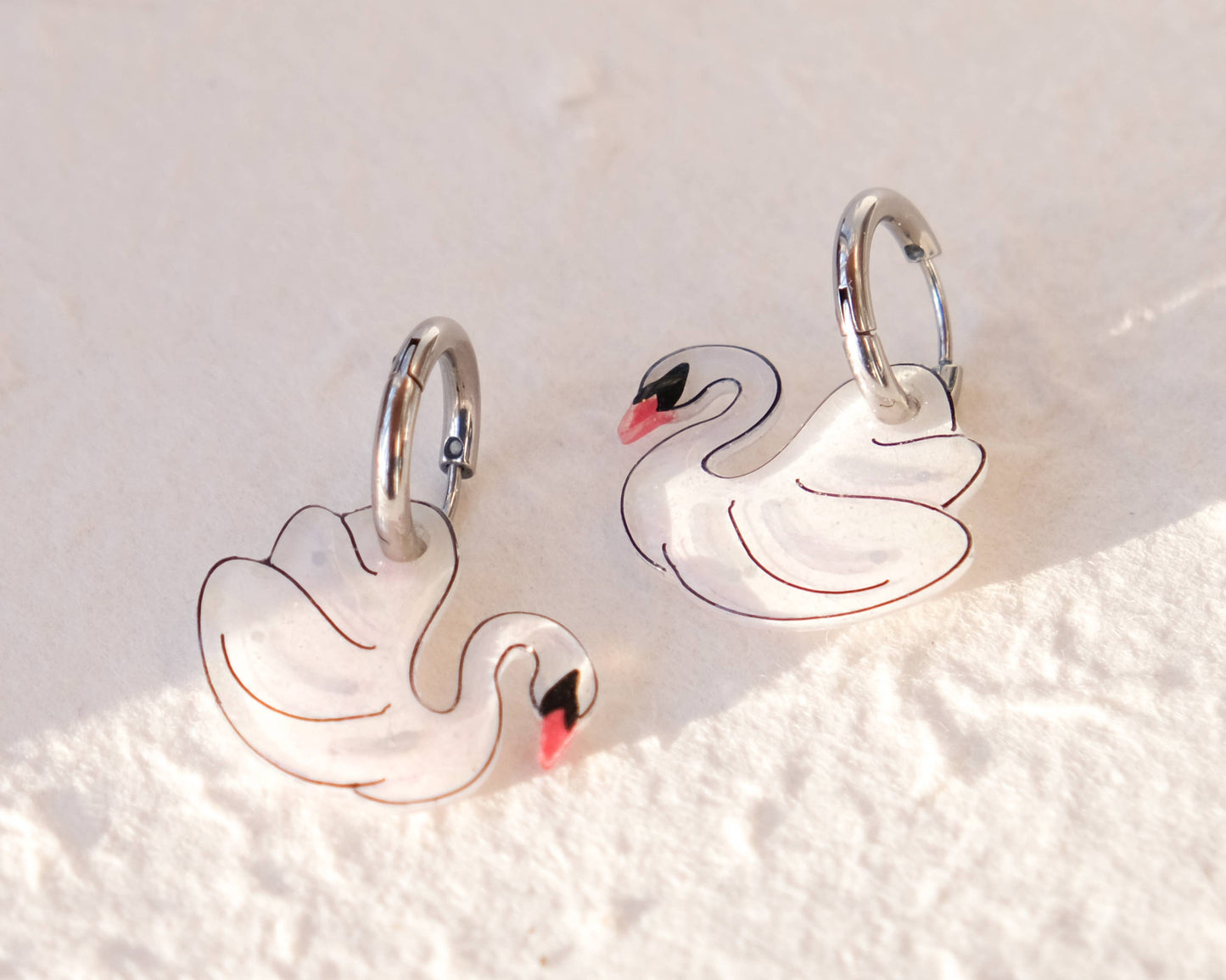 White Swan Elegant Silver Huggie Hoop Earrings