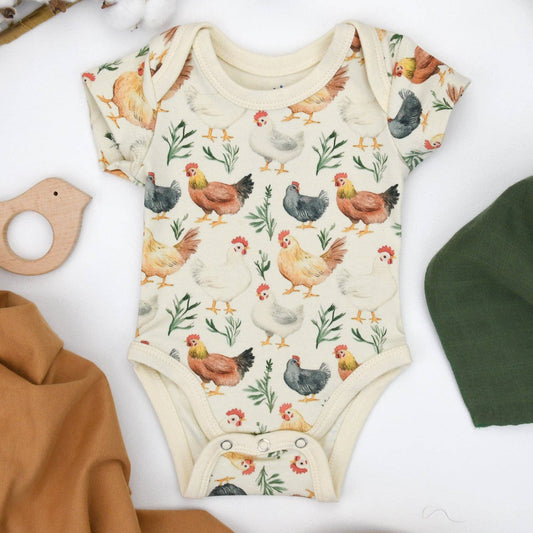 Organic Cotton Short Sleeve Baby Bodysuit, Flax