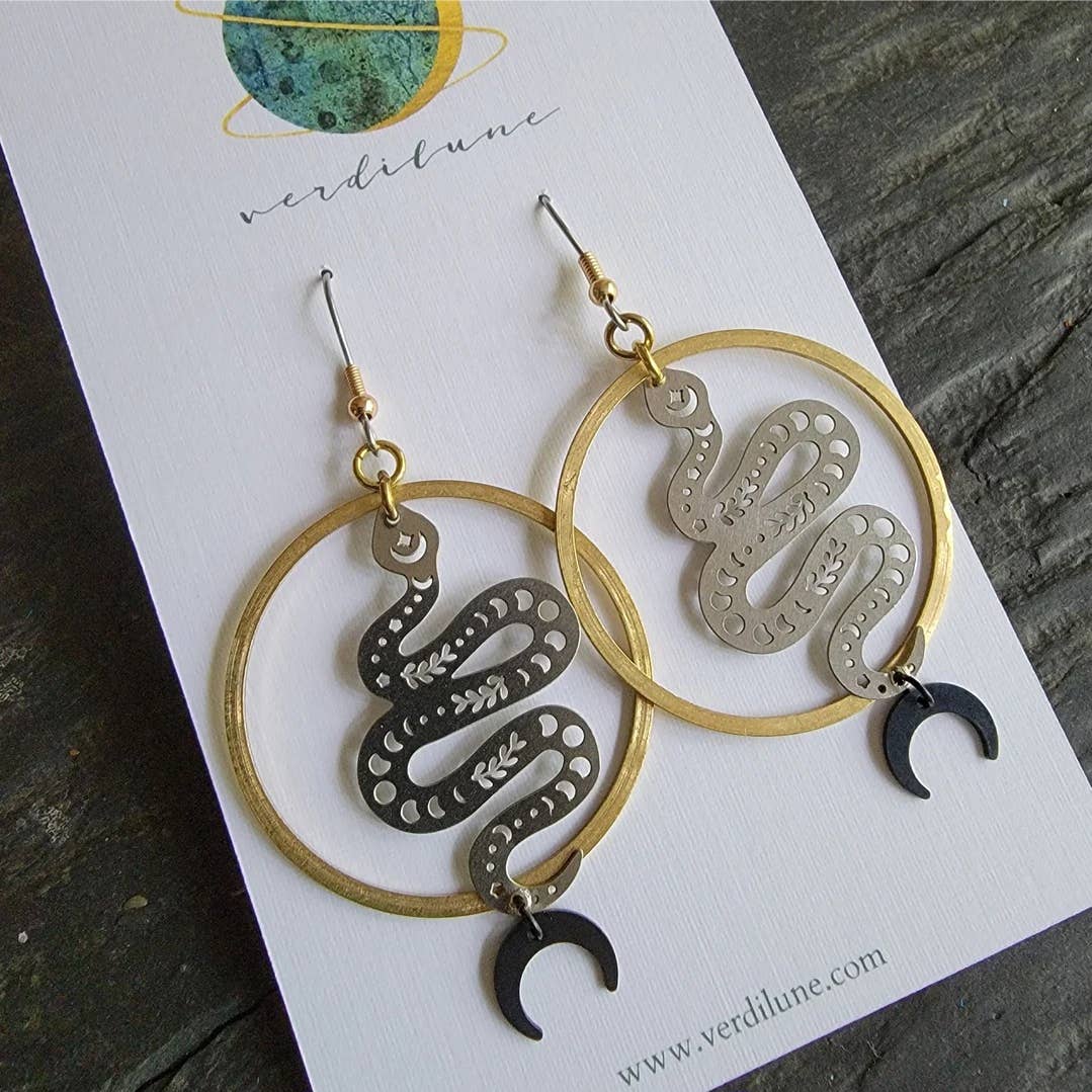 Serpent -Celestially-Inspired Brass Earrings