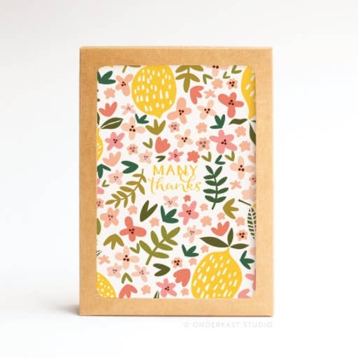 Boxed Set of 10 Many Thanks Lemon Floral Folded Notes