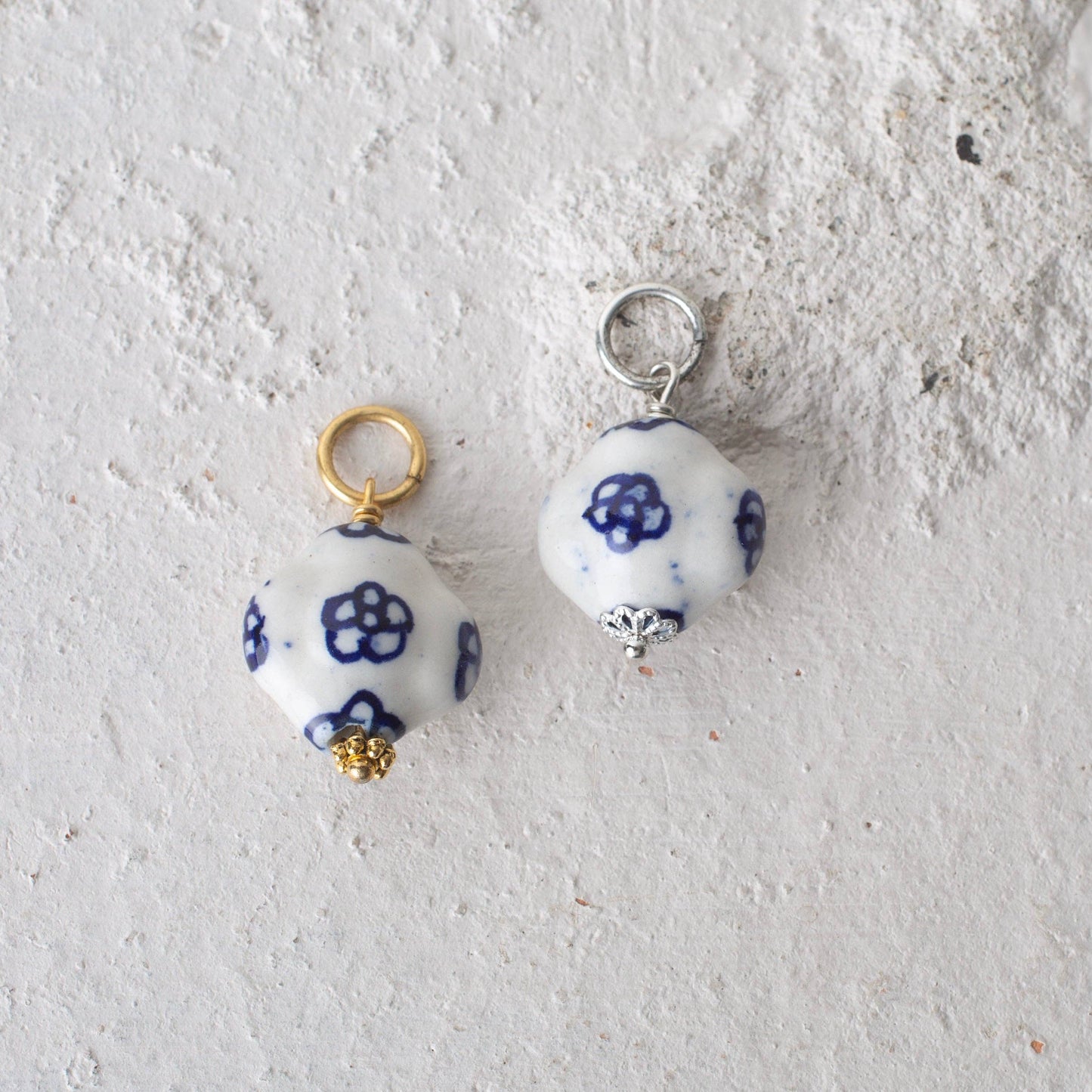 Chinoiserie Puffy Porcelain Toile Ceramic Bead Charms