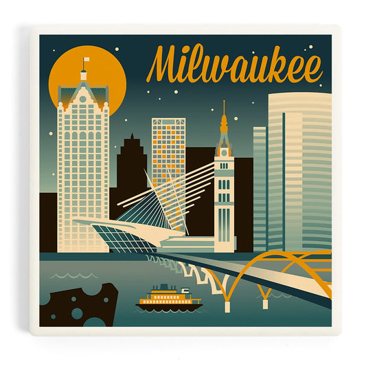 Milwaukee Retro Skyline Ceramic Coaster